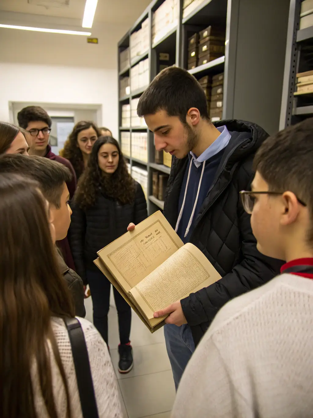 A photo of REALLONNAIS HERITAGE members documenting historical documents and photographs in the local archives, highlighting their work in preserving written heritage.